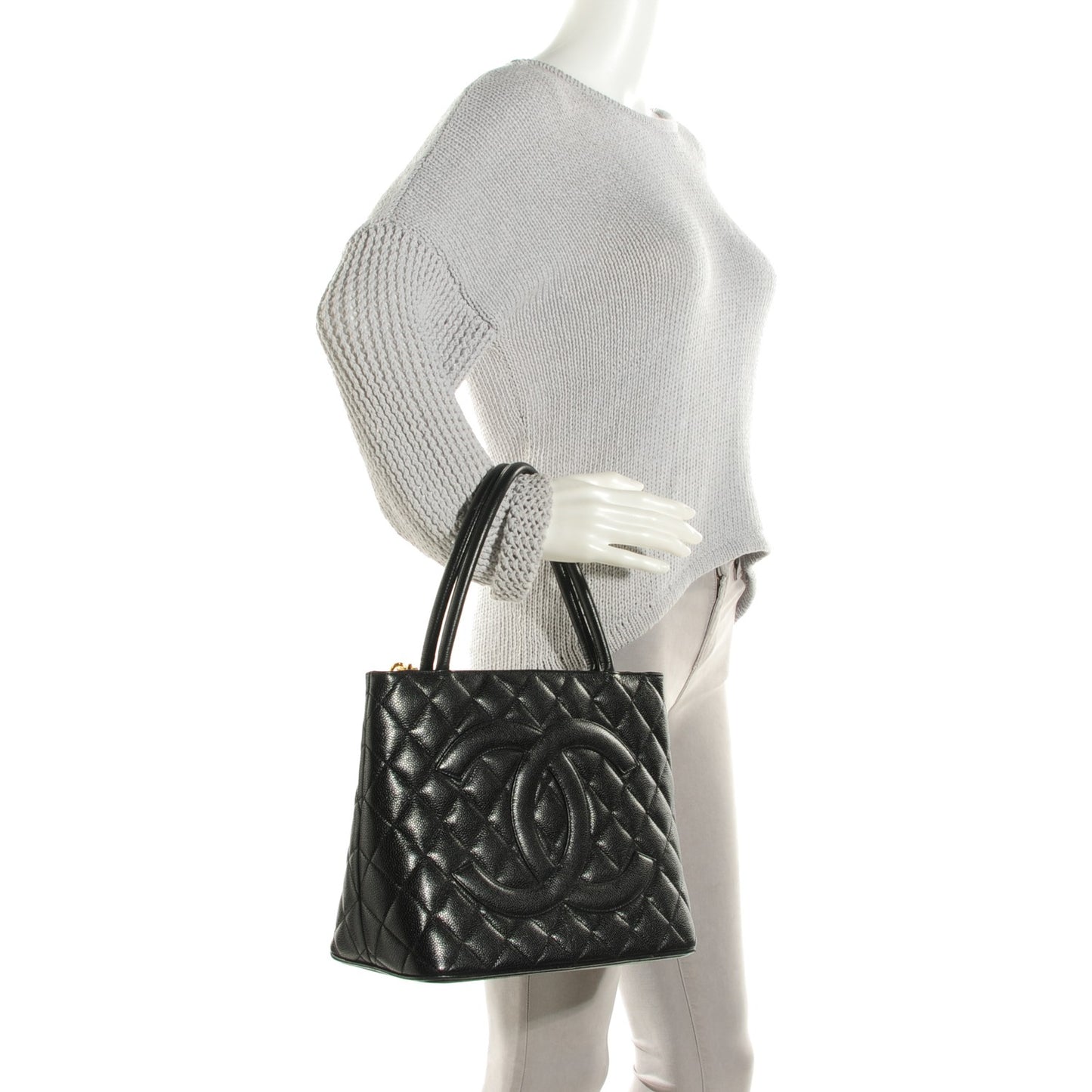 Caviar Quilted Medallion Tote Black