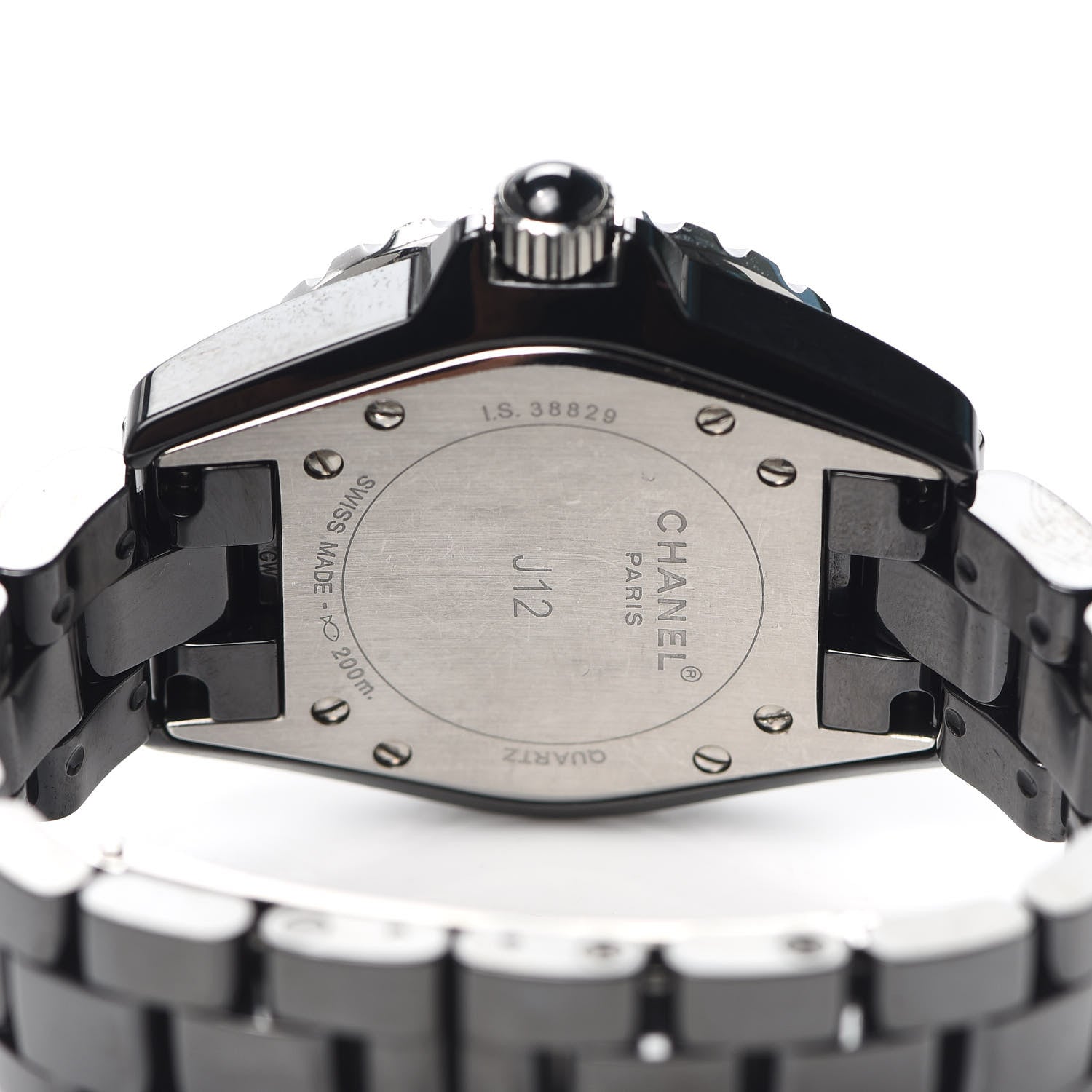 Chanel Stainless Steel Ceramic Diamond Pave Bezel 33mm J12 Quartz Watch Black 4 of 5