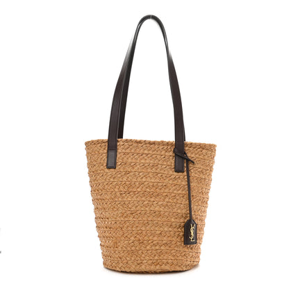 Saint Laurent Raffia Calfskin Small Panier Tote Naturale Nut 1 of 11