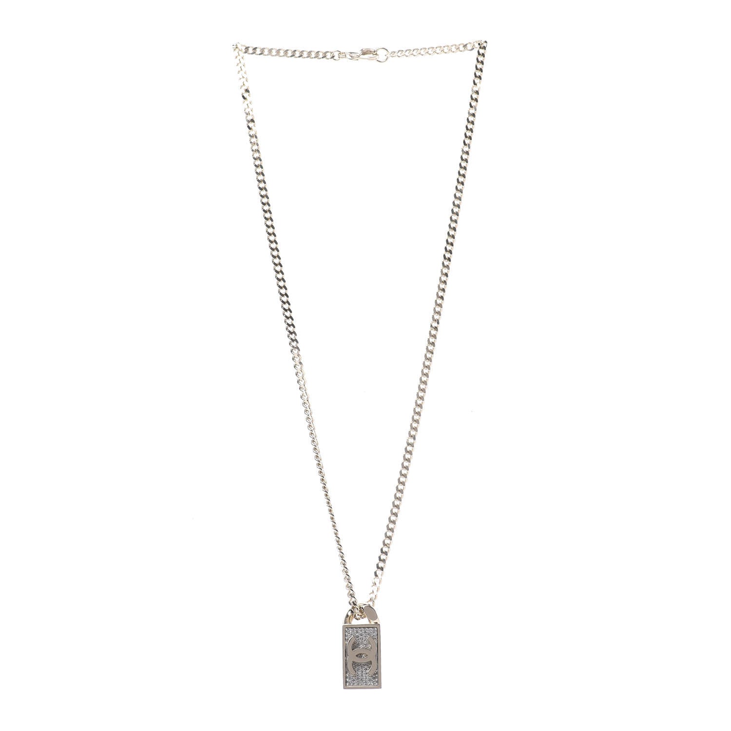 Chanel Crystal Dog Tag Charm Necklace Gold 3 of 6