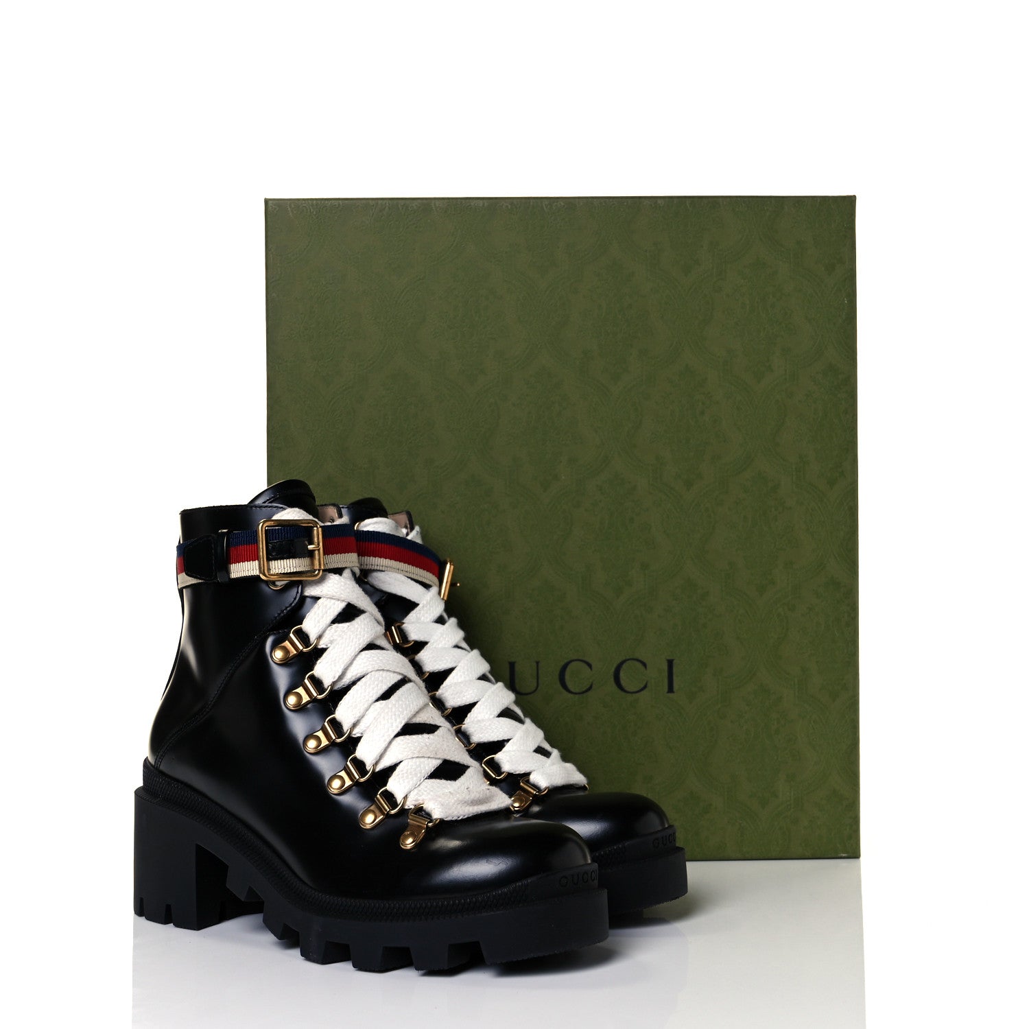 Gucci Calfskin Sylvie Web Womens Lace Up Combat Boots 36.5 Black 8 of 8