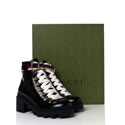 Gucci Calfskin Sylvie Web Womens Lace Up Combat Boots 36.5 Black 8 of 8