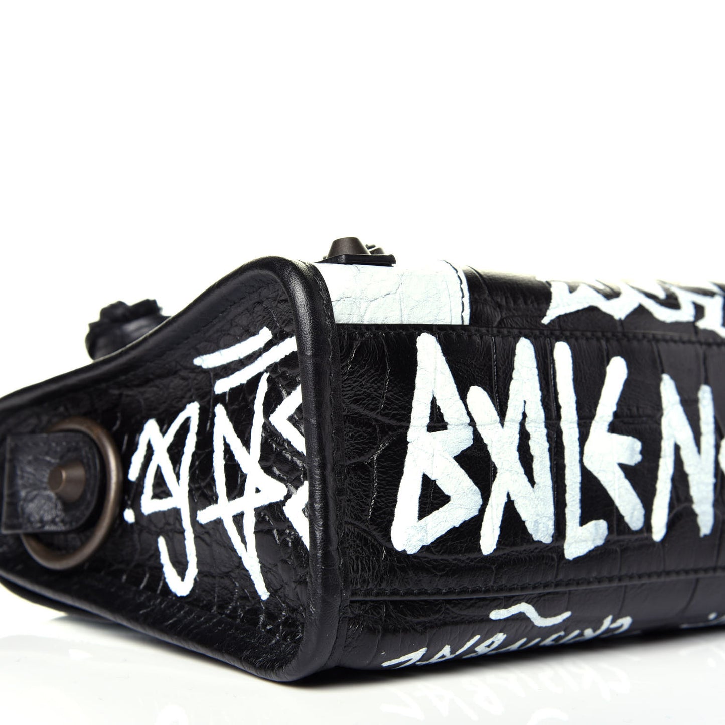 Calfskin Crocodile Embossed Graffiti Classic Hardware Mini City Black White