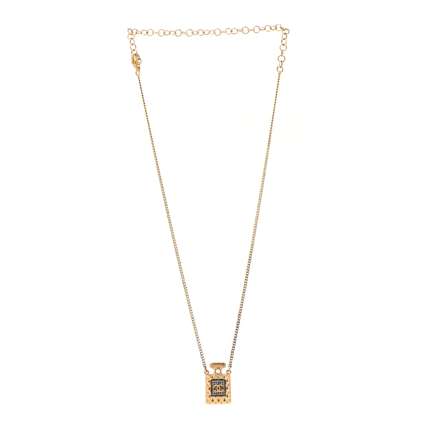 Chanel Crystal Pearl Perfume Bottle CC Necklace Black Gold 3 of 6
