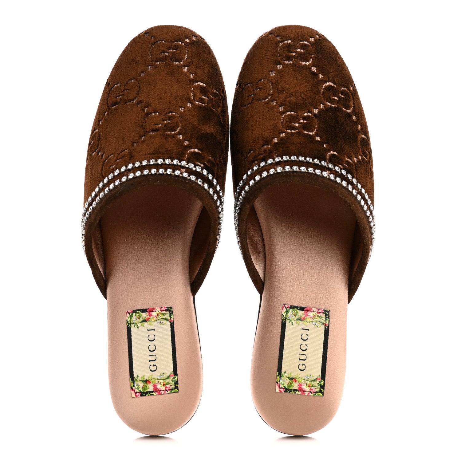 Gucci Velvet GG Monogram Crystal Slippers 39 Brown Vintage Cocoa 2 of 9
