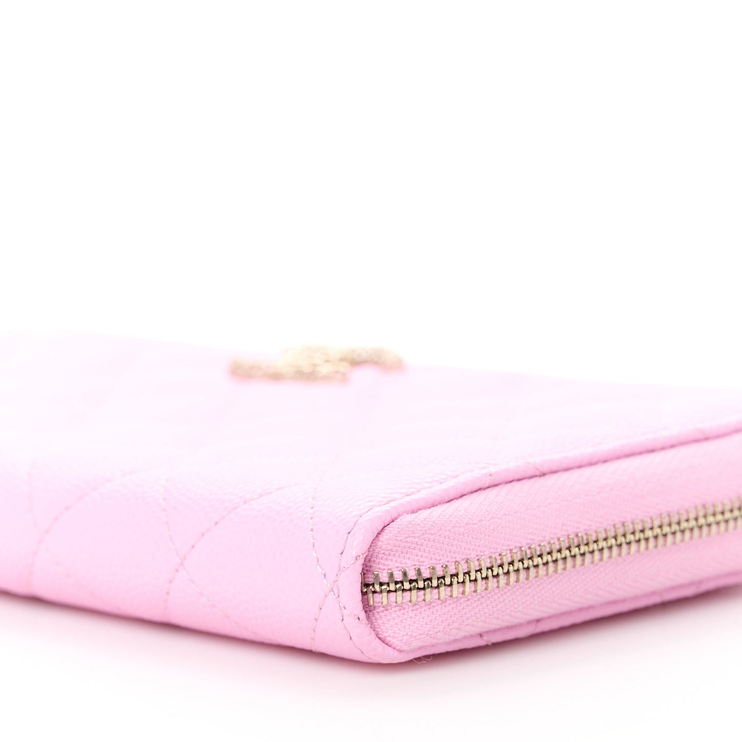 Caviar Quilted Perforated CC Long Zipped Wallet Pink