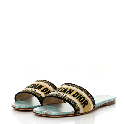 Christian Dior Canvas Embroidered Dior In Lights Dway Flat Slide Sandals 37.5 Turquoise 3 of 9
