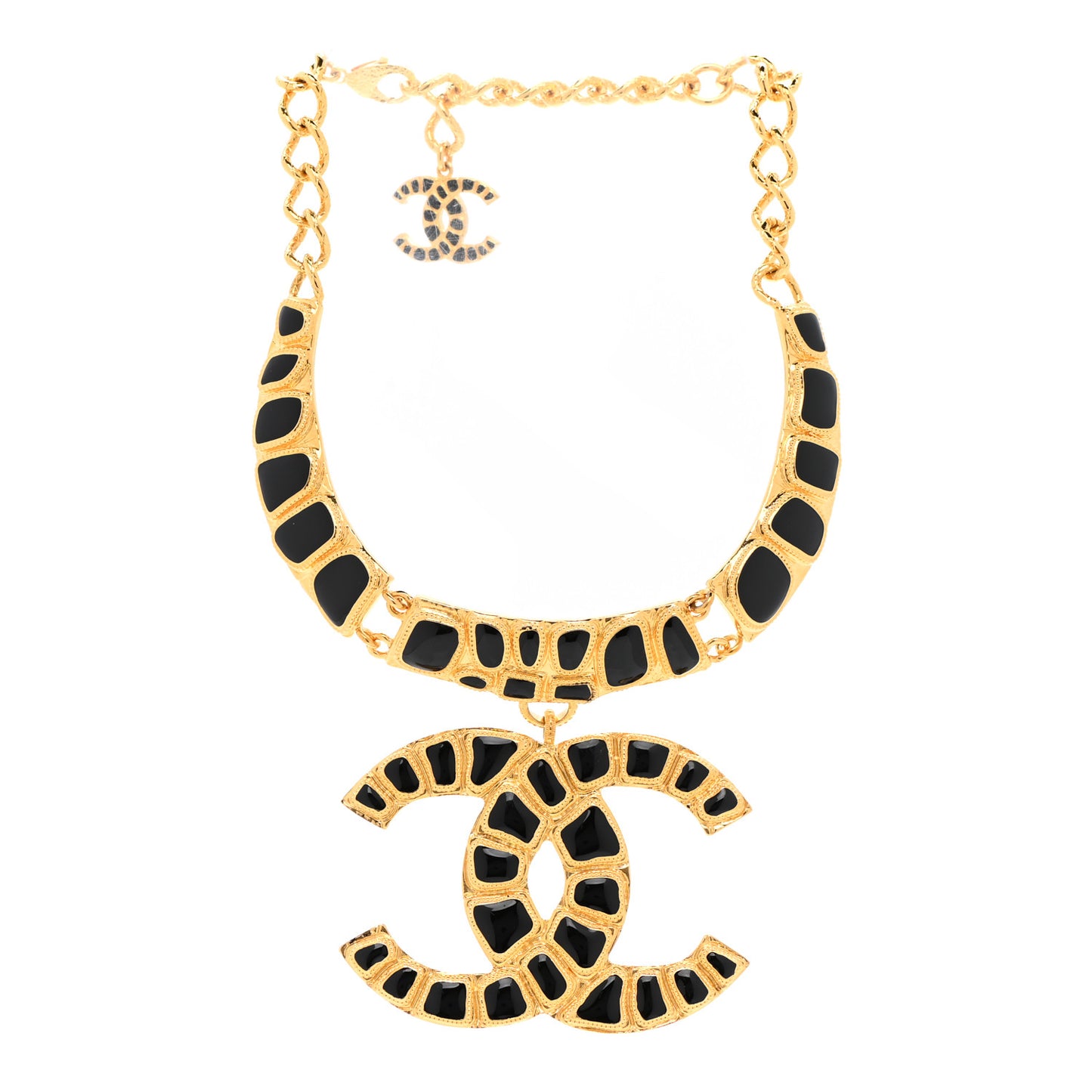 Resin Along The Nile Large CC Pendant Necklace Gold Black