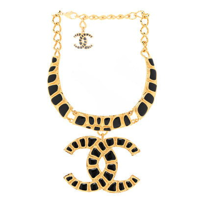 Chanel Resin Along The Nile Large CC Pendant Necklace Gold Black 3 of 7