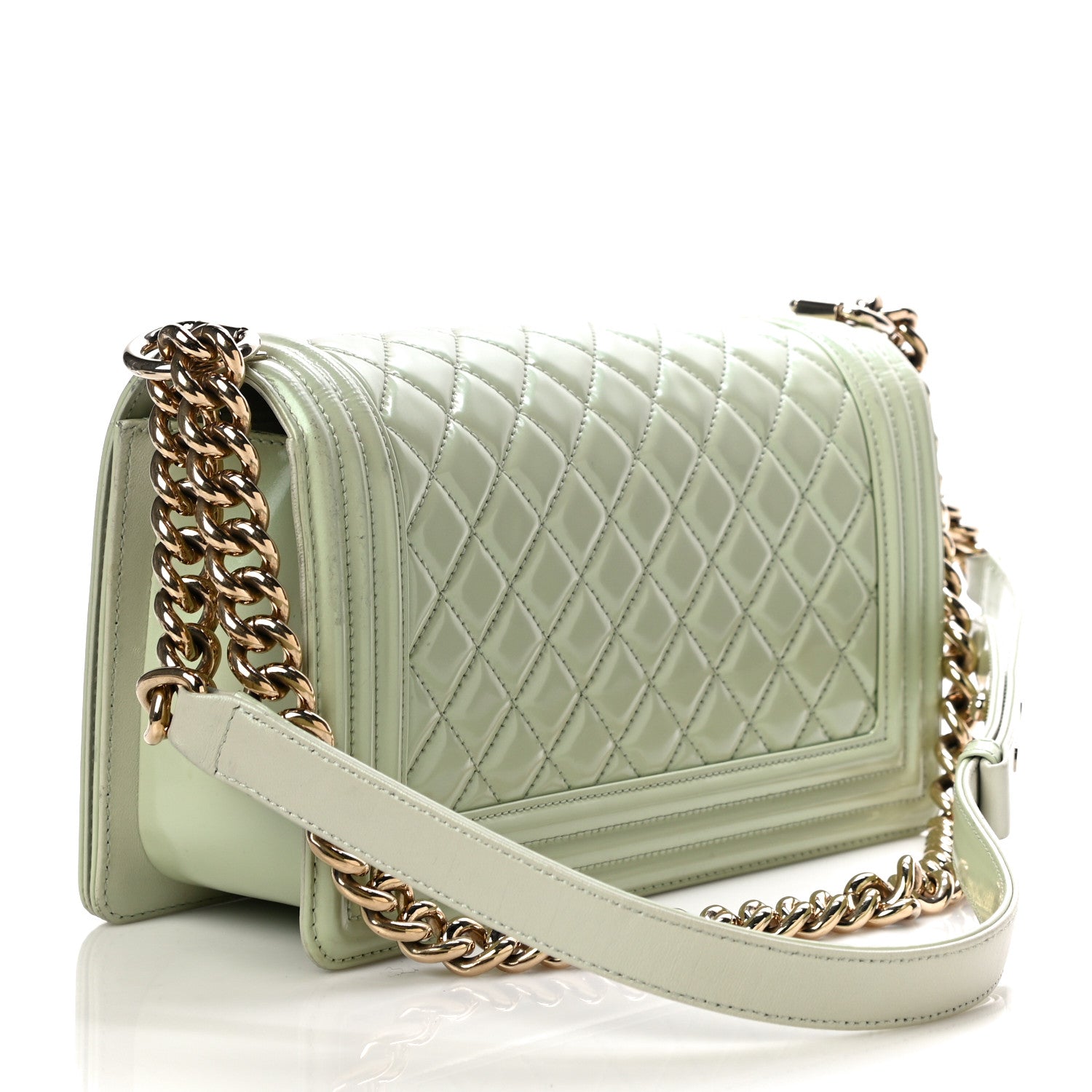 Chanel Patent Calfskin Quilted Medium Boy Flap Light Green 3 of 14