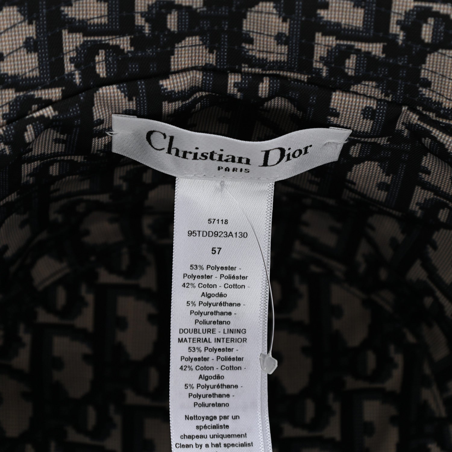 Christian Dior Polyester Cotton Oblique Teddy-D Brim Bucket Hat 57 Black 11 of 11