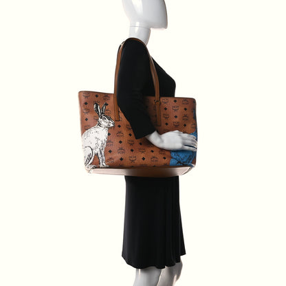 MCM Visetos Anya Hide And Seek Rabbit Medium Shopper Tote Bag Cognac 2 of 10