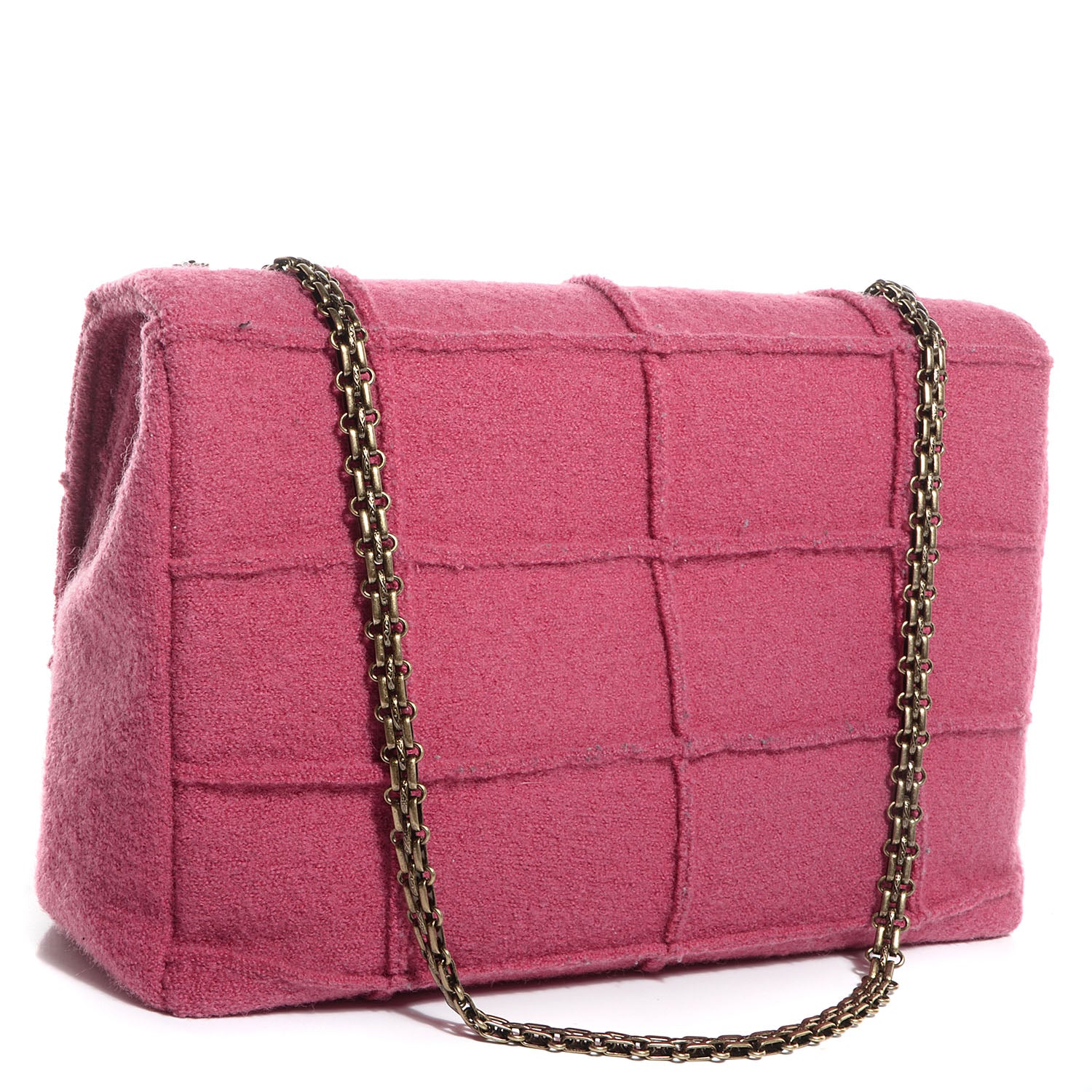 Chanel Wool Patchwork Mademoiselle Jumbo Flap Dark Pink 3 of 8