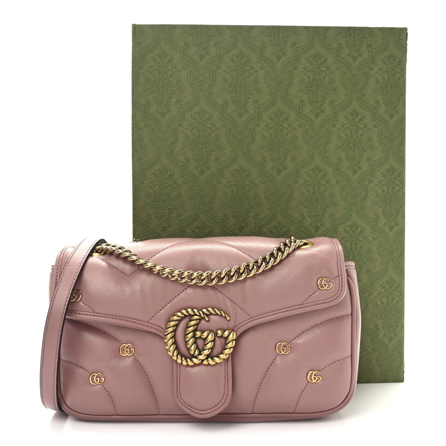 Nappa Matelasse Double G Studs Small Torchon GG Marmont Shoulder Bag Dusty Carmine Rose