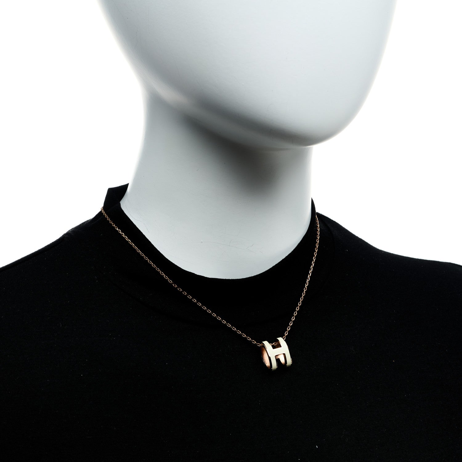 Hermes Lacquered Rose Gold Pop H Pendant Necklace White 2 of 8