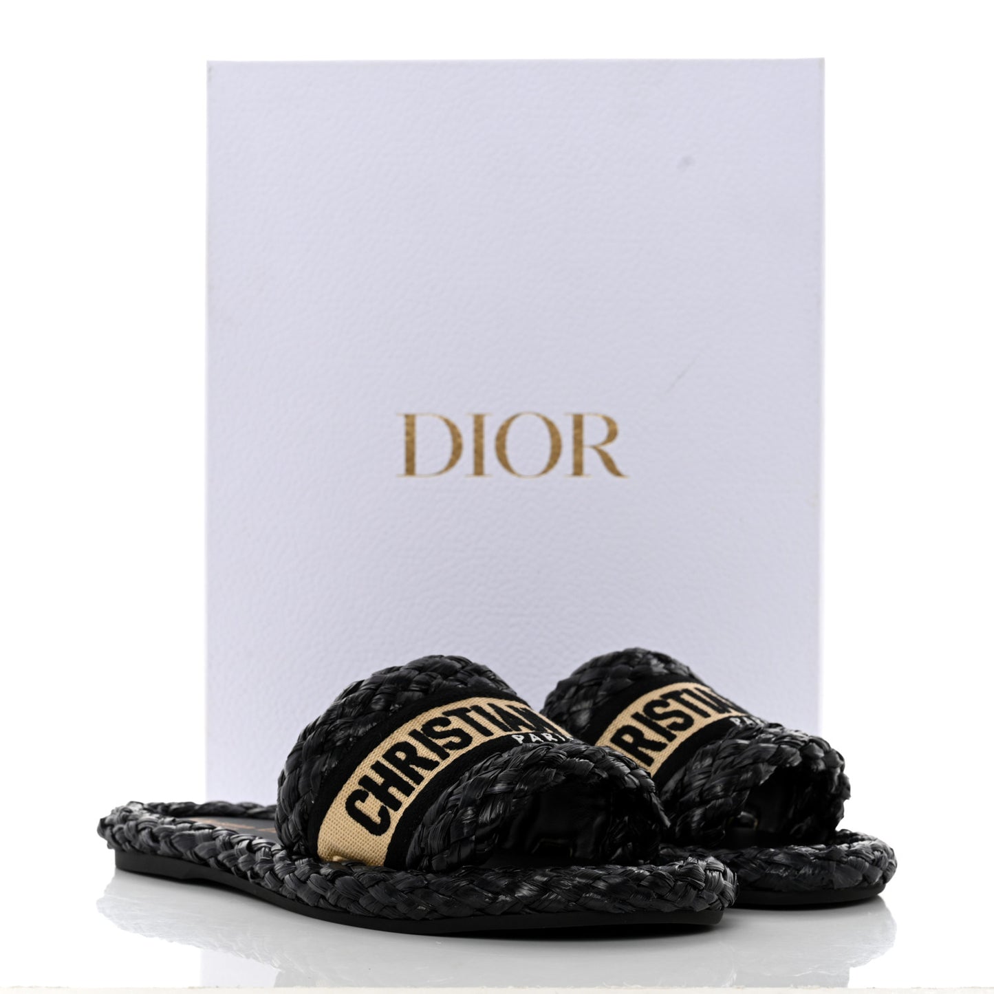 Raffia Embroidered Dway Mules Slide Sandals 36.5 Black