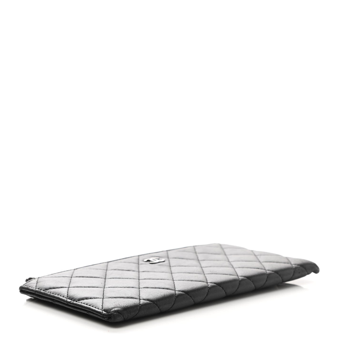 Lambskin Quilted Zip Pouch Black