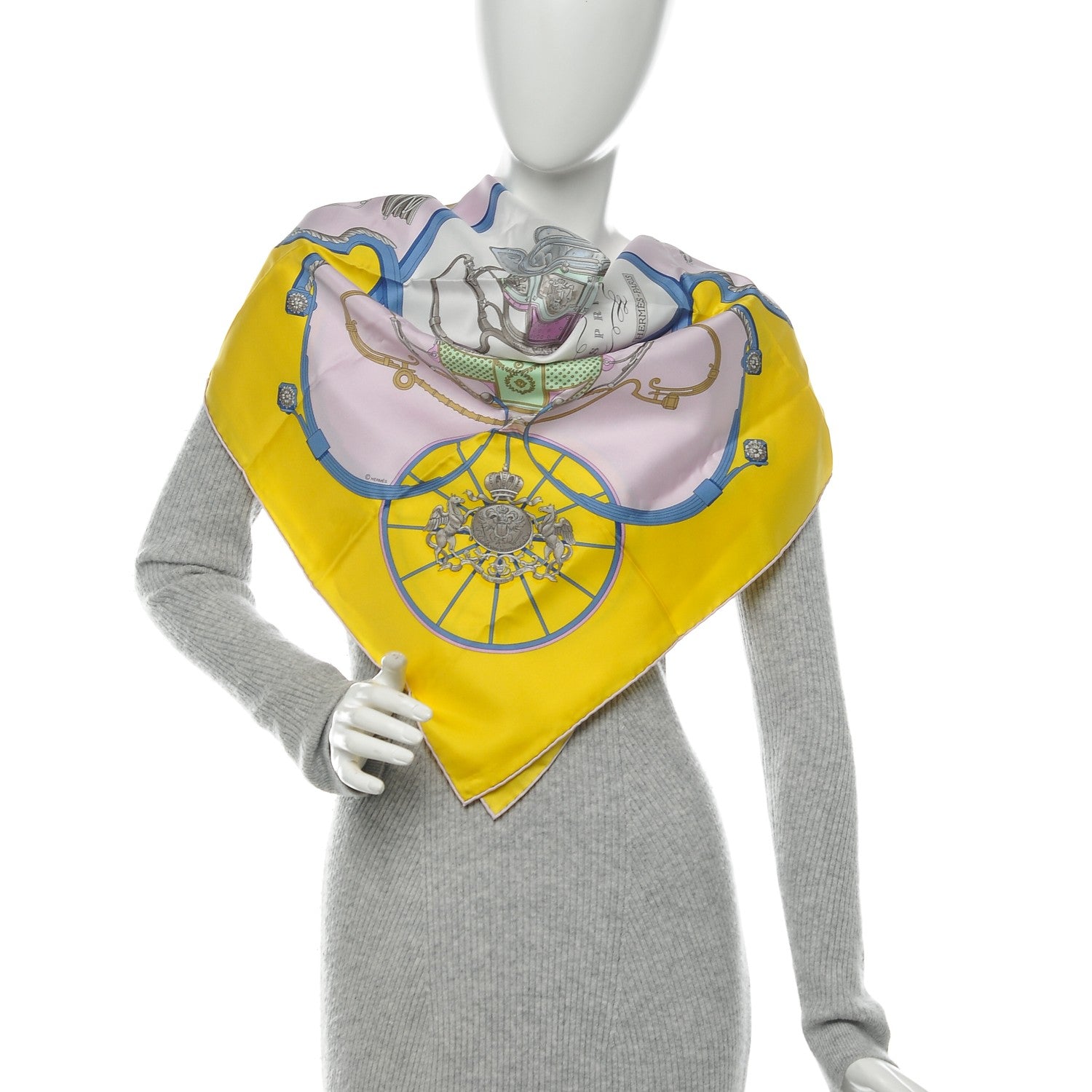 Hermes Silk Springs Scarf 90 Jaune Citron Parme Blanc 2 of 8