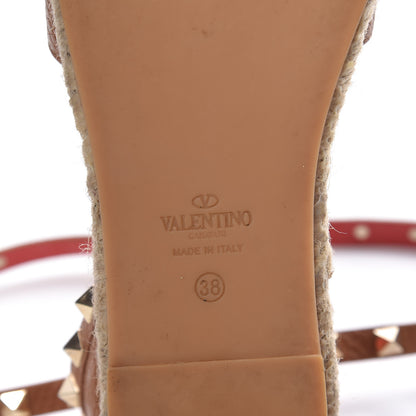 Valentino Garavani Grained Calfskin Rockstud Ankle Wrap Espadrille Flats 38 Cognac 8 of 20