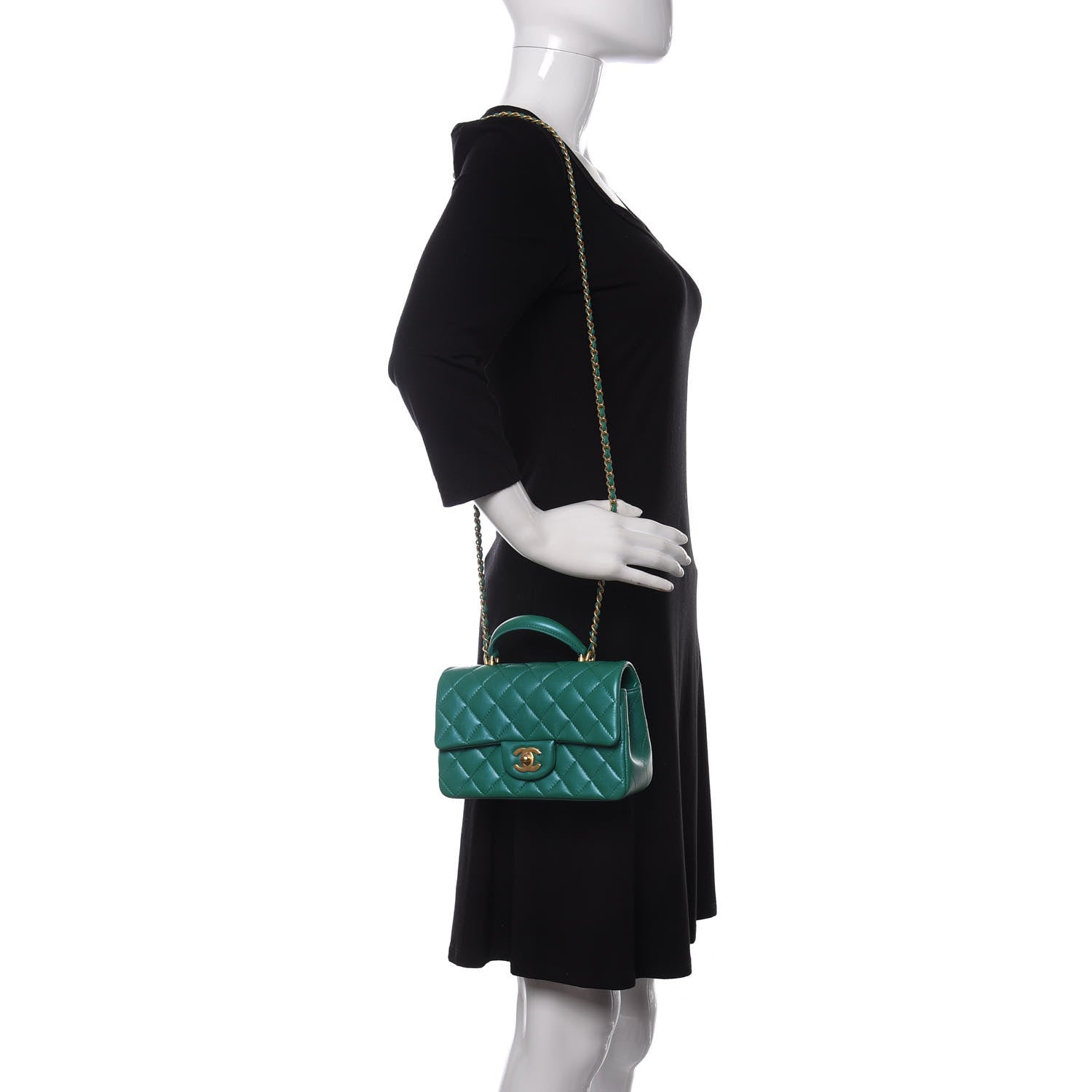 Chanel Iridescent Lambskin Quilted Mini Top Handle Rectangular Flap Green 2 of 11