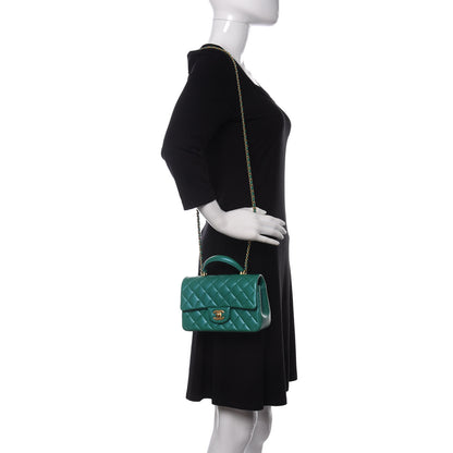 Chanel Iridescent Lambskin Quilted Mini Top Handle Rectangular Flap Green 2 of 11