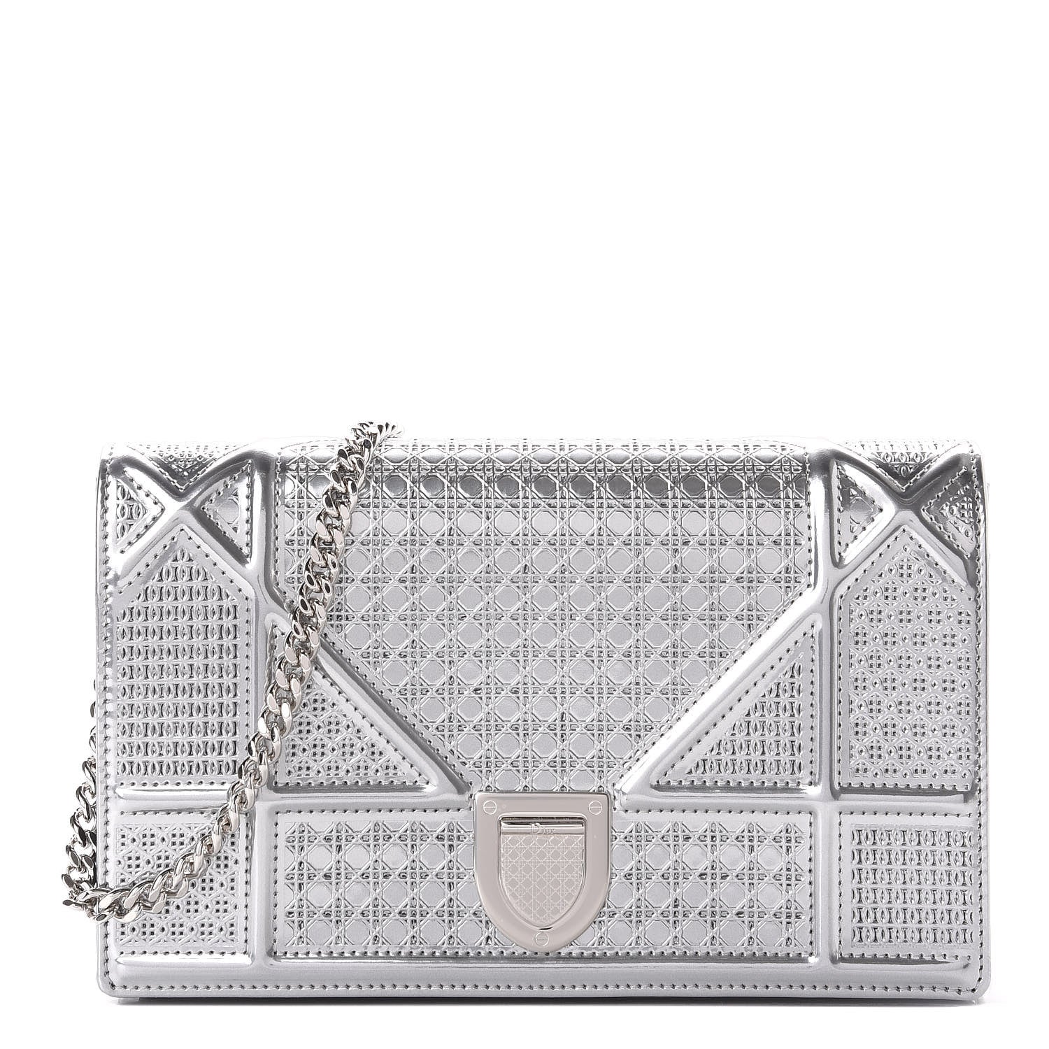 Christian Dior Metallic Patent Micro-Cannage Medium Diorama Flap Bag Silver 1 of 10