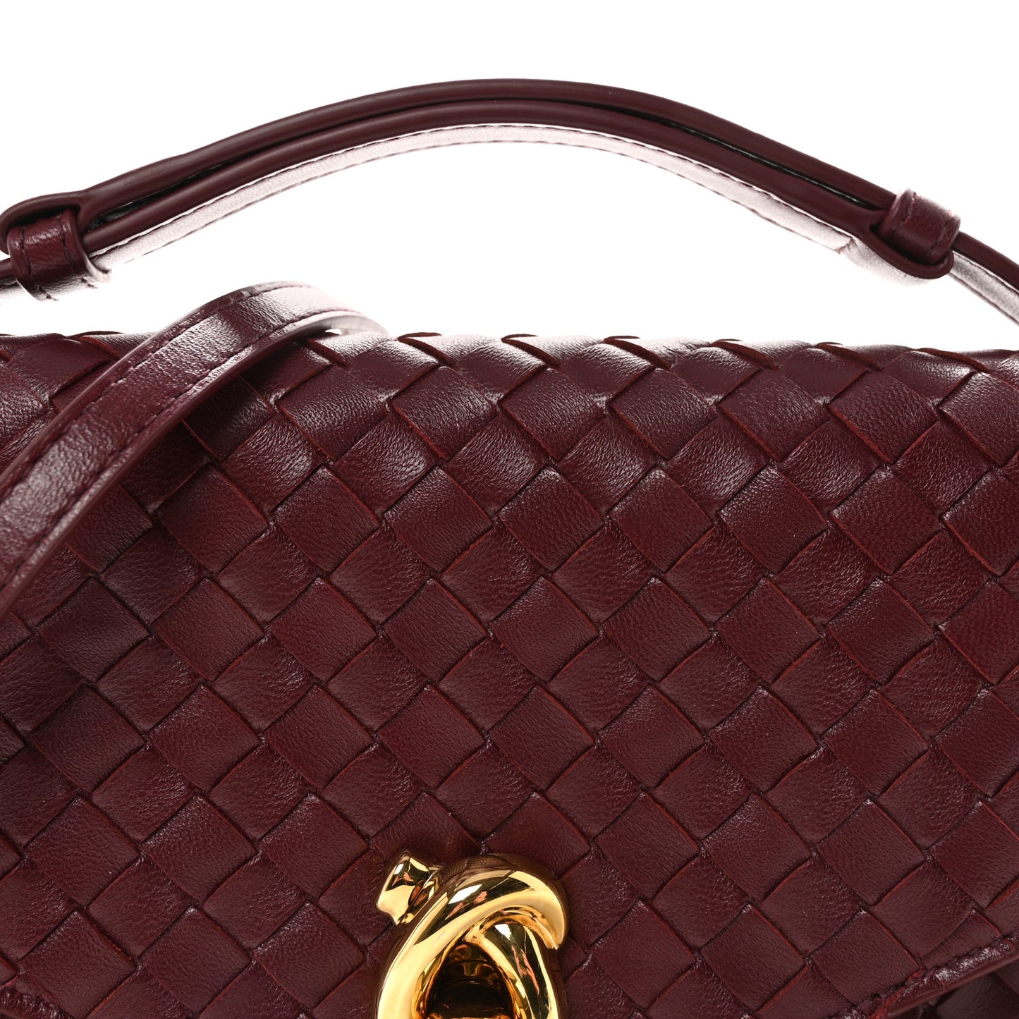 Nappa Intrecciato Knot Lock Top Handle Crossbody Bag Fondant Barolo