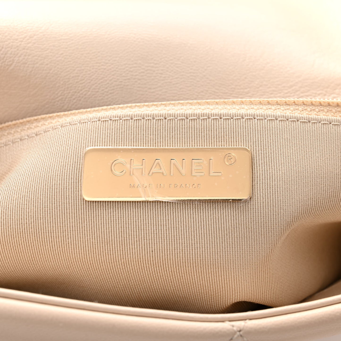 Goatskin Quilted Large Chanel 19 Flap Beige