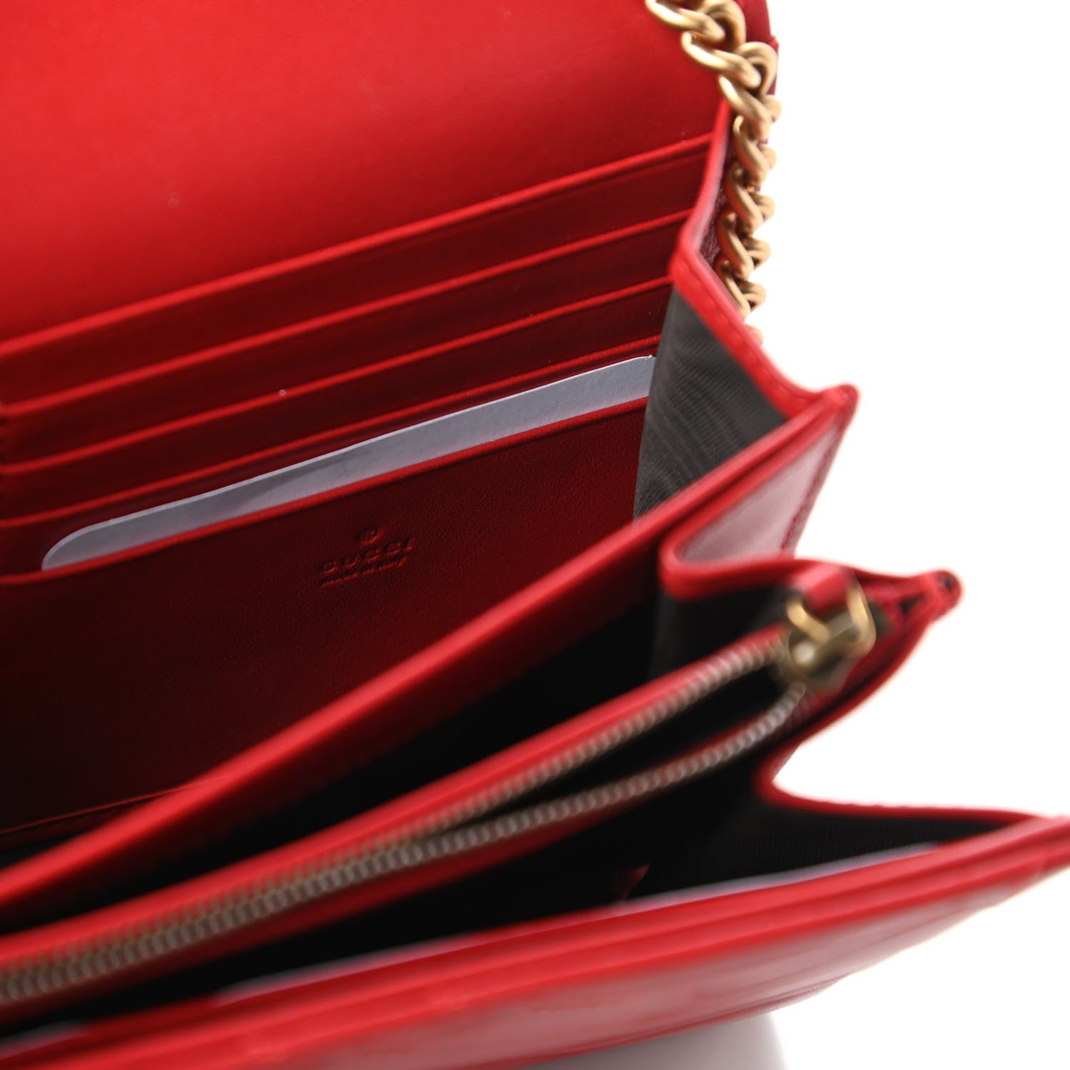 Gucci Calfskin Matelasse GG Marmont Chain Wallet Hibiscus Red 8 of 12