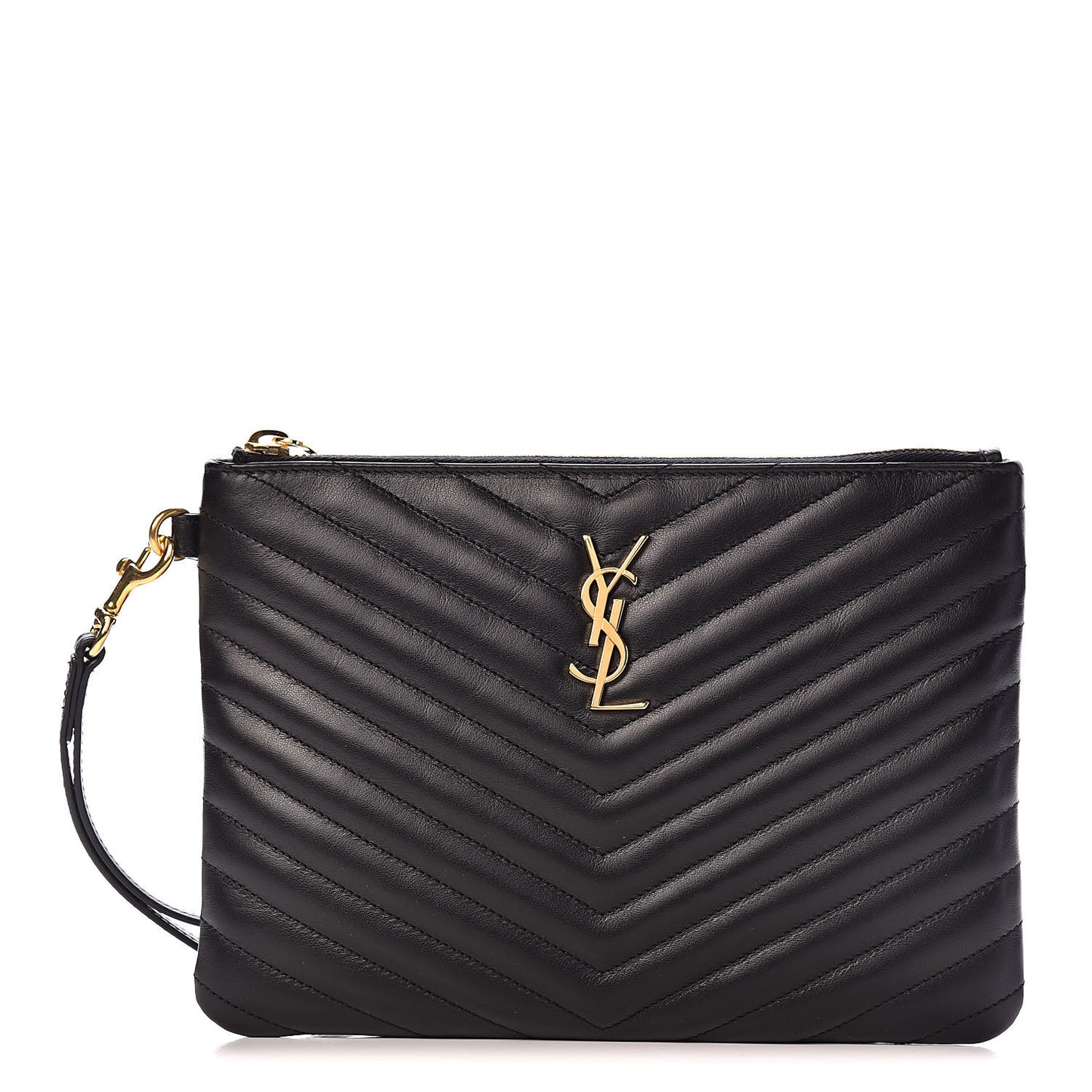 Calfskin Matelasse Chevron Monogram A5 Wristlet Black