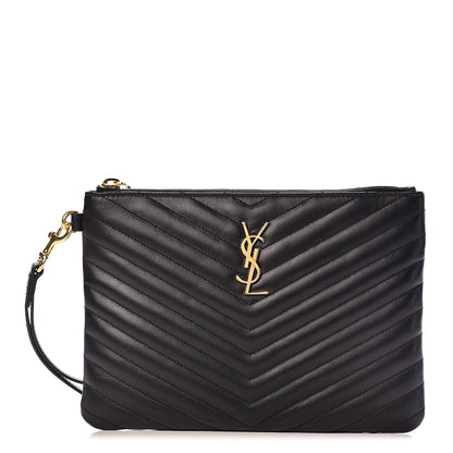 Saint Laurent Calfskin Matelasse Chevron Monogram A5 Wristlet Black 1 of 7