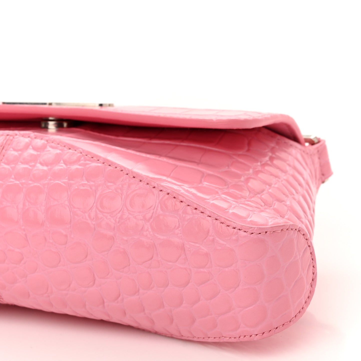Shiny Super Supple Calfskin Crocodile Embossed Small XX Flap Stretch Bag Sweet Pink