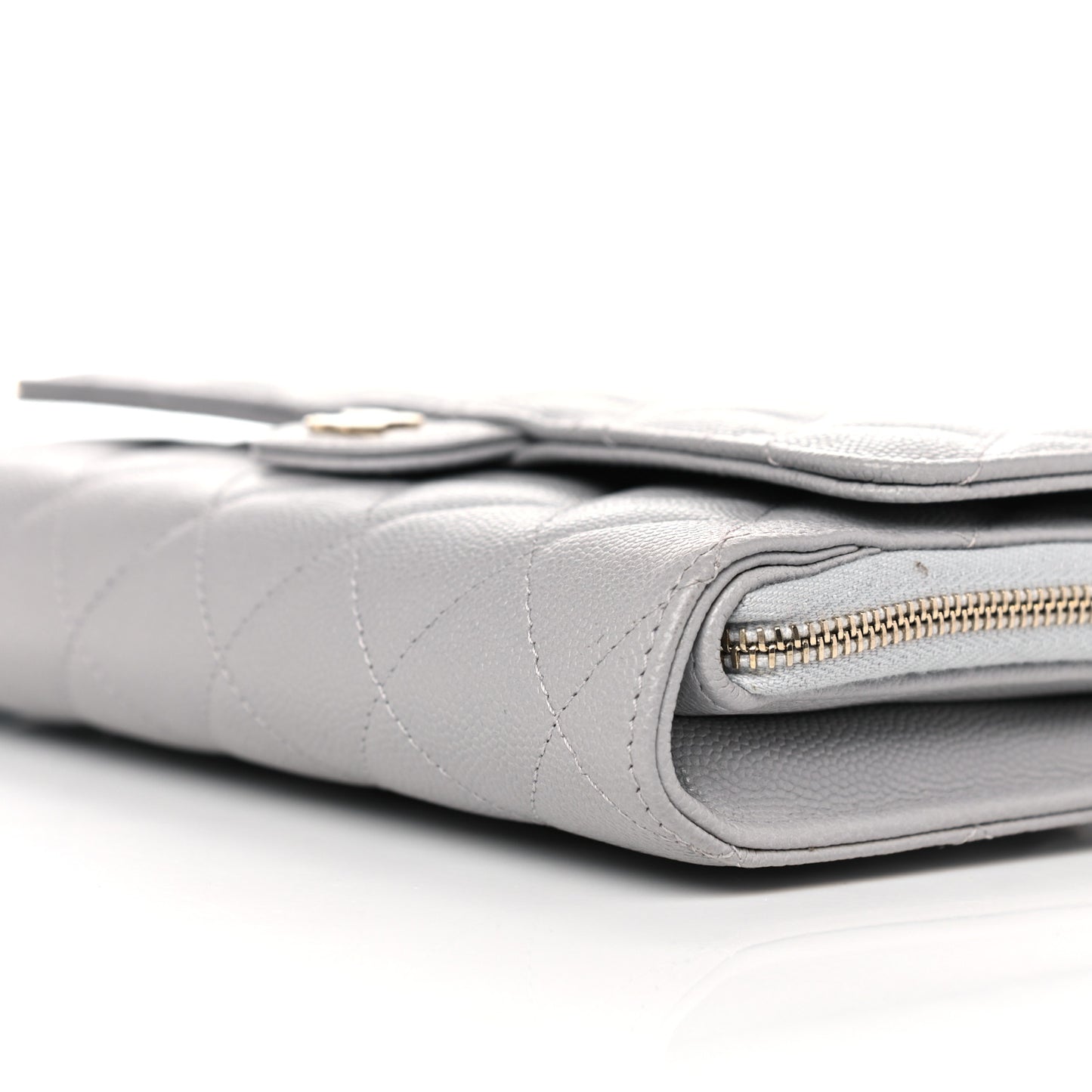 Caviar Quilted Phone Holder Wallet on Removable Chain Grey
