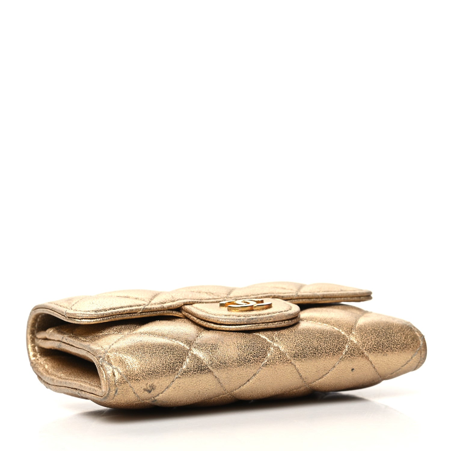 Chanel Metallic Lambskin Quilted Flap Card Holder Wallet Gold 4 of 13