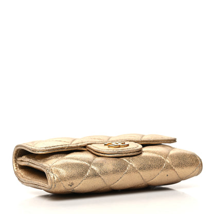 Chanel Metallic Lambskin Quilted Flap Card Holder Wallet Gold 4 of 13