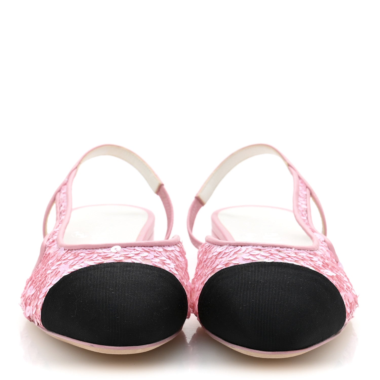Chanel Sequins Satin Cap Toe CC Slingback Flat 37 Pink Black