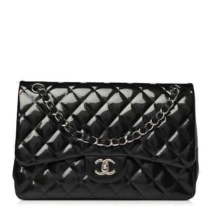Chanel Striated Patent Quilted Jumbo Double Flap Black 1 of 11