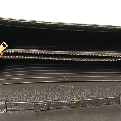 Saint Laurent Grain De Poudre Matelasse Chevron Monogram Chain Wallet Oyster Grey 5 of 9
