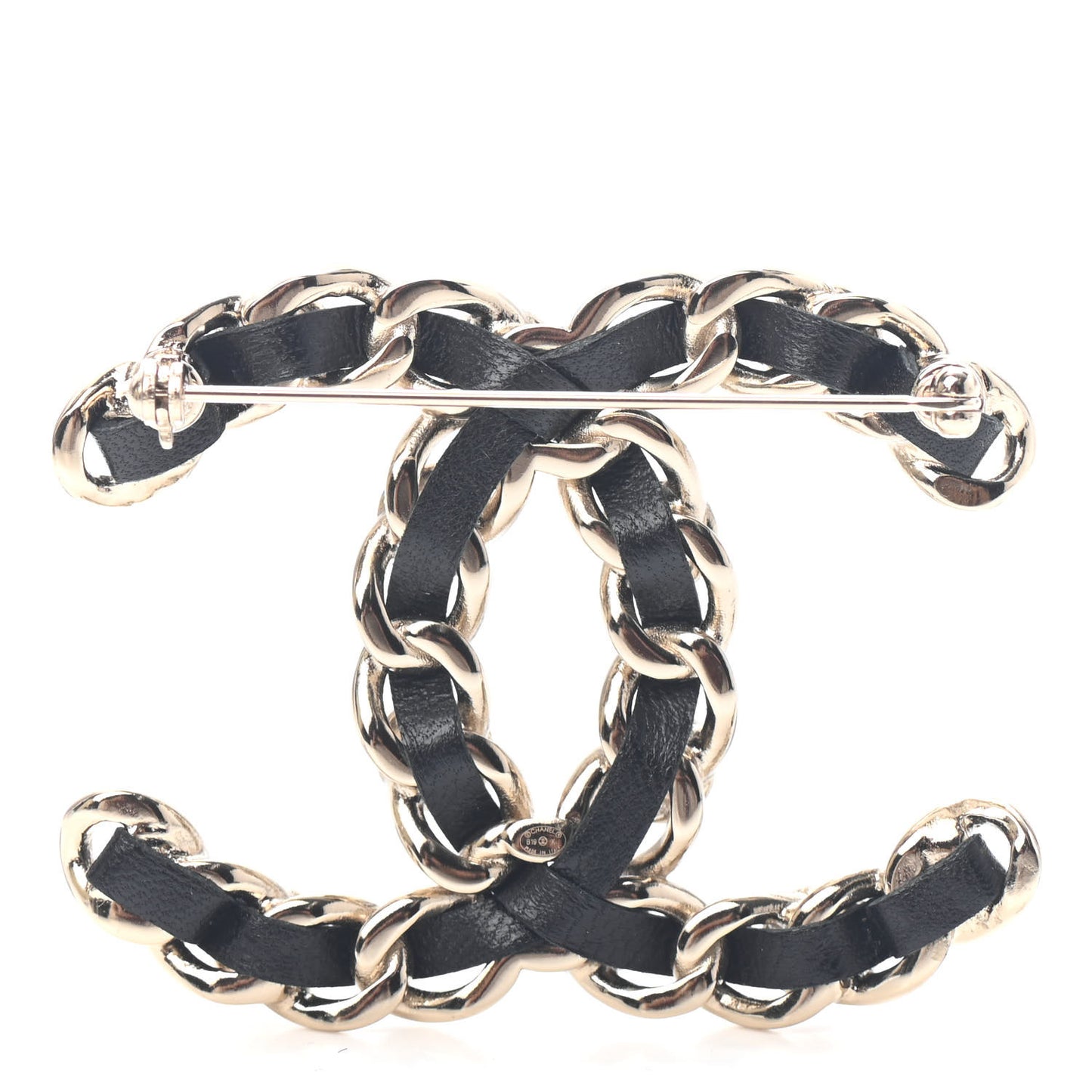 Lambskin Pearl CC Chain Brooch Black Gold