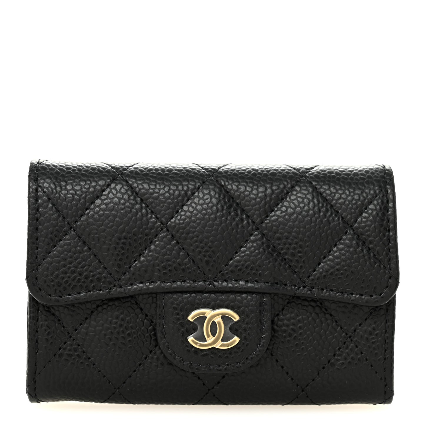 Caviar Quilted Flap Card Holder Wallet Black