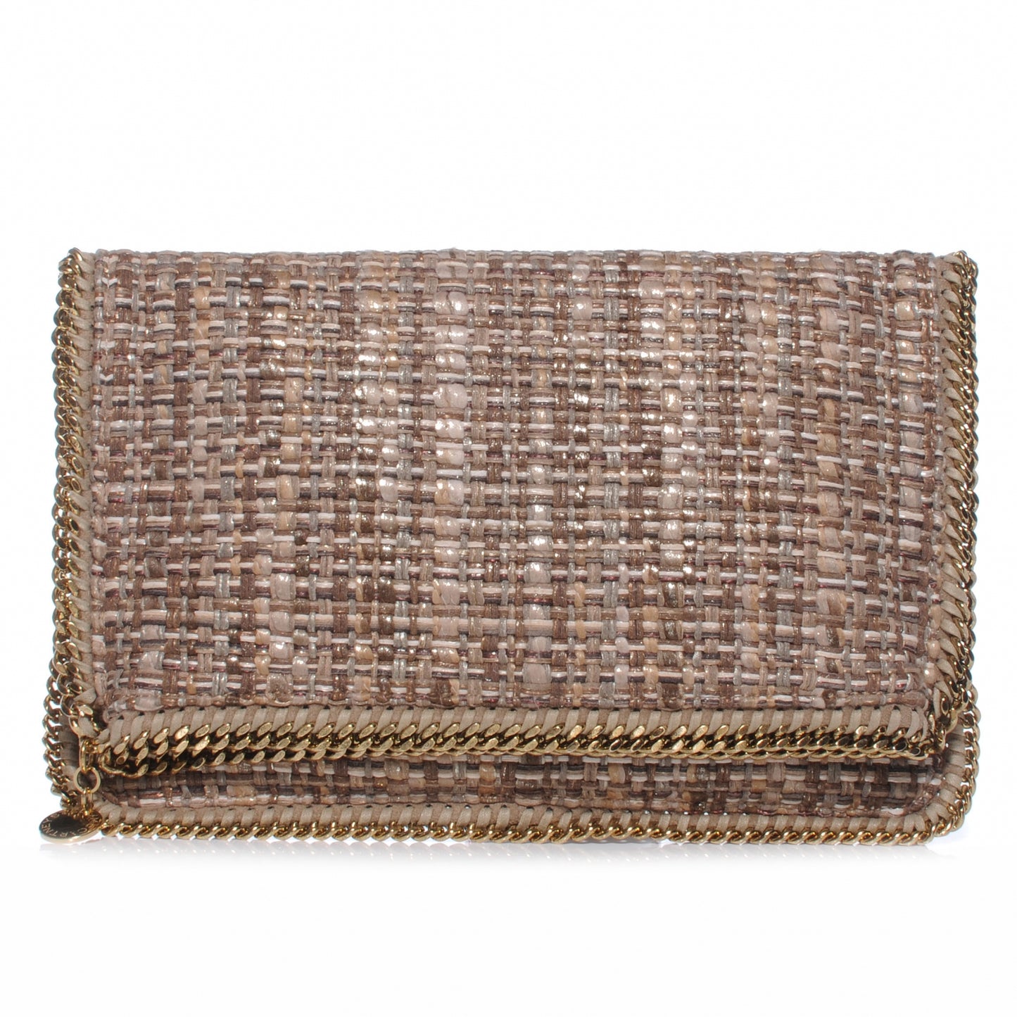 Woven Boucle Fold Over Falabella Clutch Metallic