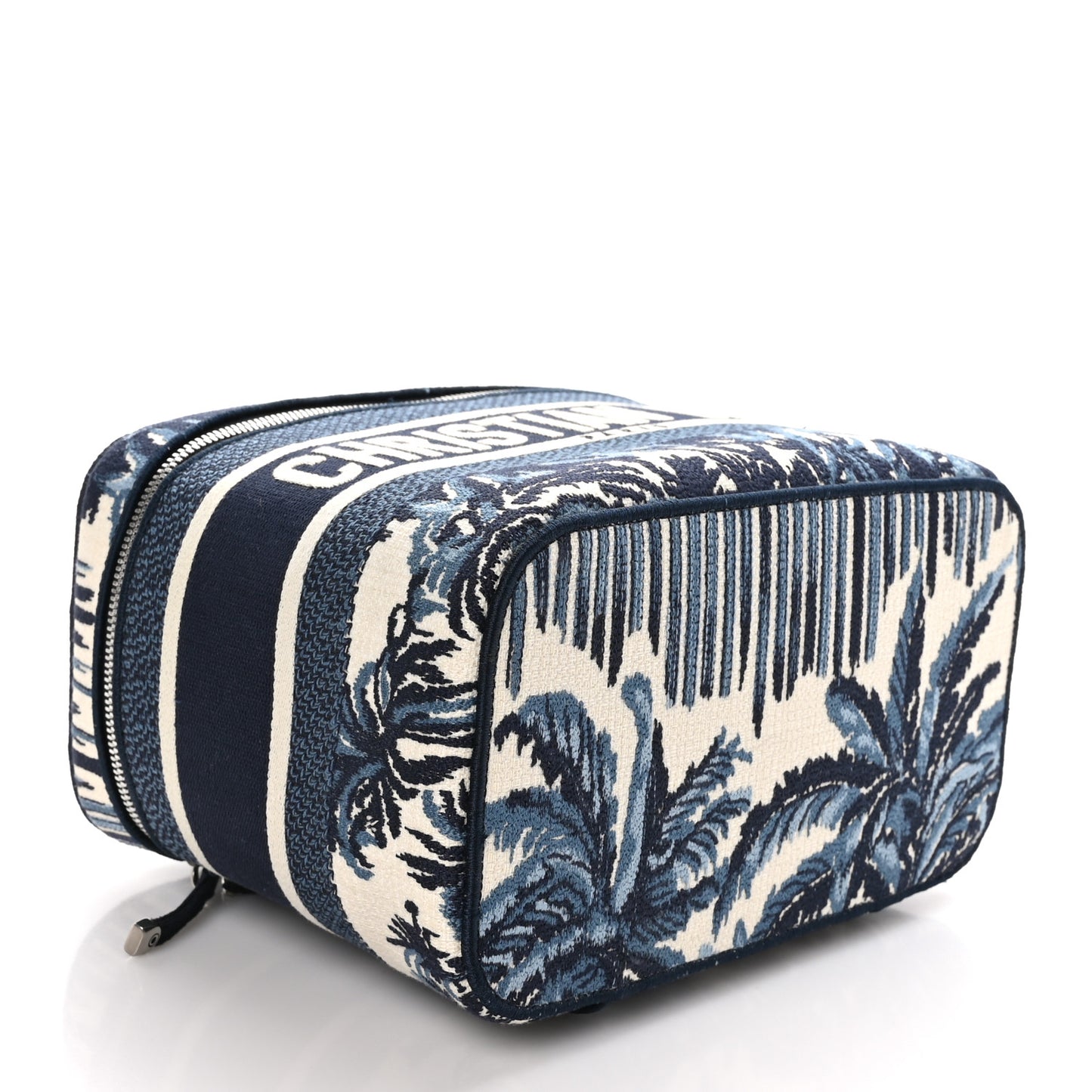 Canvas Embroidered Palm Tree Diortravel Vanity Case Blue Multicolor