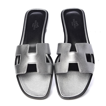 Hermes Metallic Epsom Oran Sandals 38 Argent 9 of 9