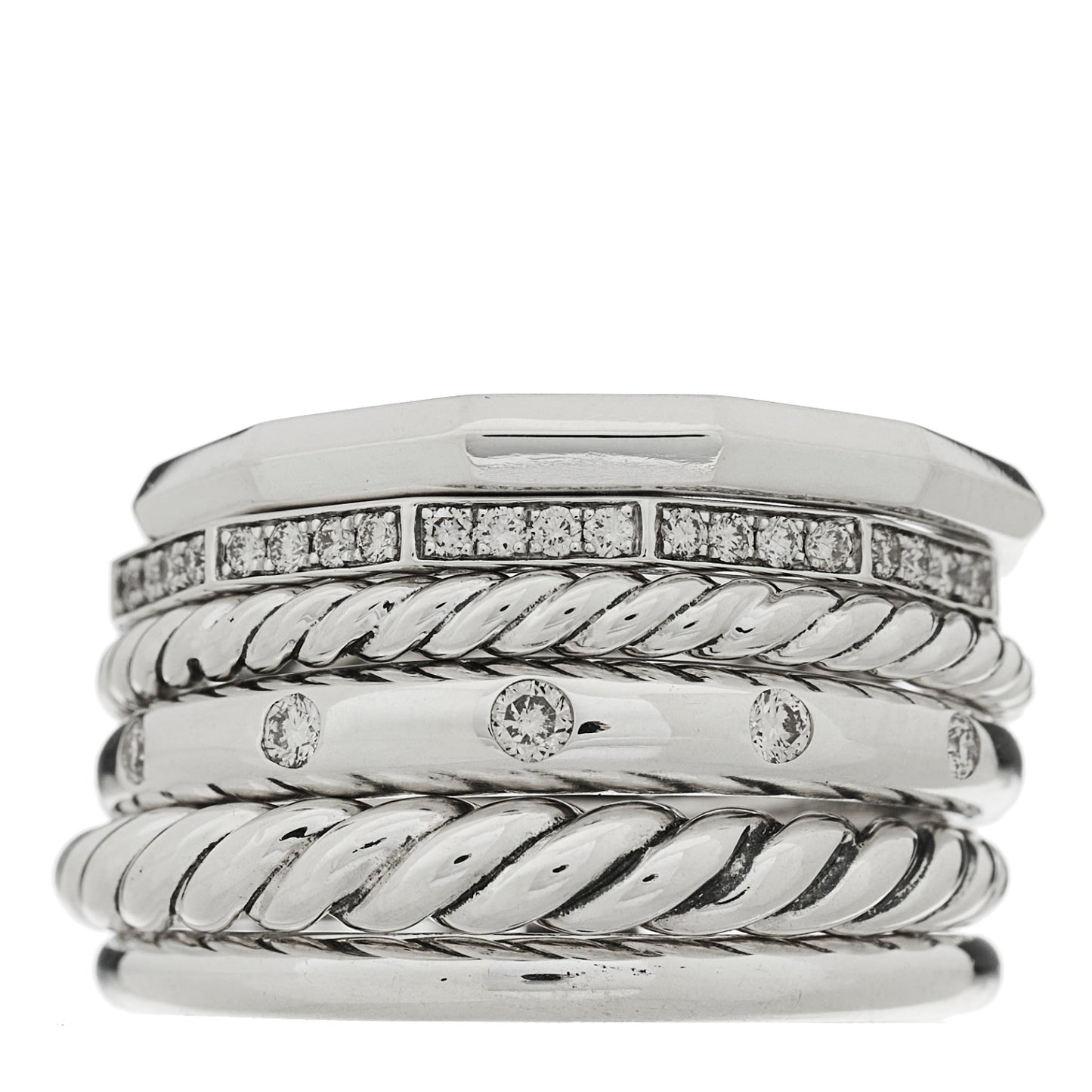 Sterling Silver Diamond 16mm Stax Wide Stacked Ring 56 7.5