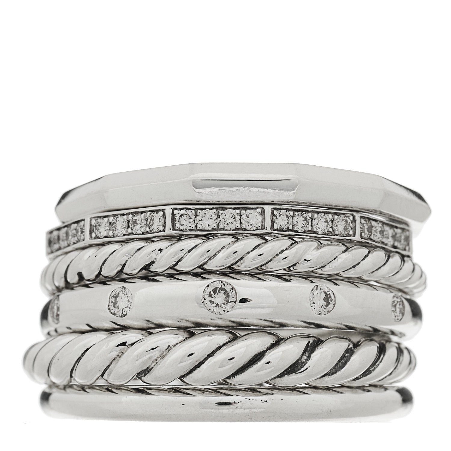 David Yurman Sterling Silver Diamond 16mm Stax Wide Stacked Ring 56 7.5 1 of 5
