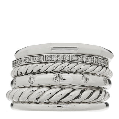 David Yurman Sterling Silver Diamond 16mm Stax Wide Stacked Ring 56 7.5 1 of 5