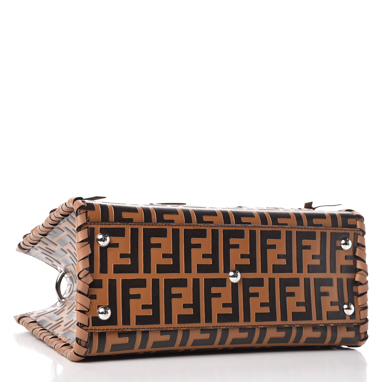 Fendi Vitello Century F is Fendi Whipstitch Threads FF Embossed Small Runaway Satchel Tobacco Orzo 4 of 8