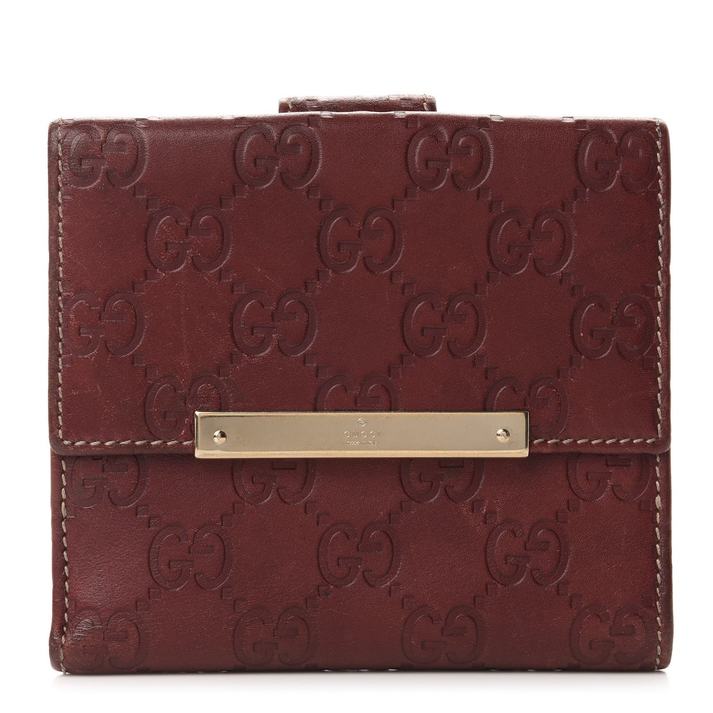 Guccissima Metal Bar French Flap Wallet Brown