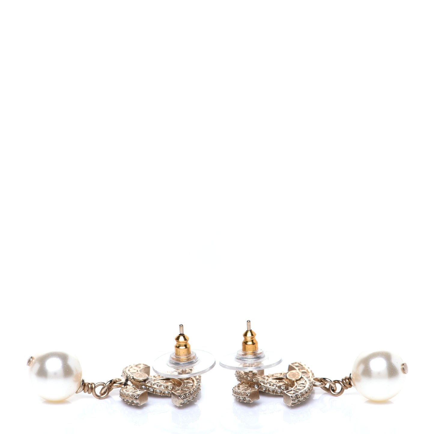 Crystal Pearl CC Drop Earrings Gold