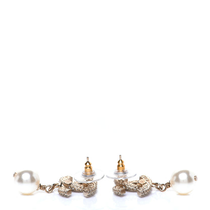 Chanel Crystal Pearl CC Drop Earrings Gold 3 of 5